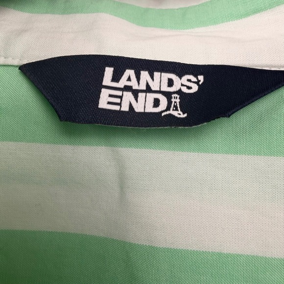 Lands' End Womens XL 18 Green White Striped Cotton Button Down Shirt Long Sleeve - Picture 3 of 6